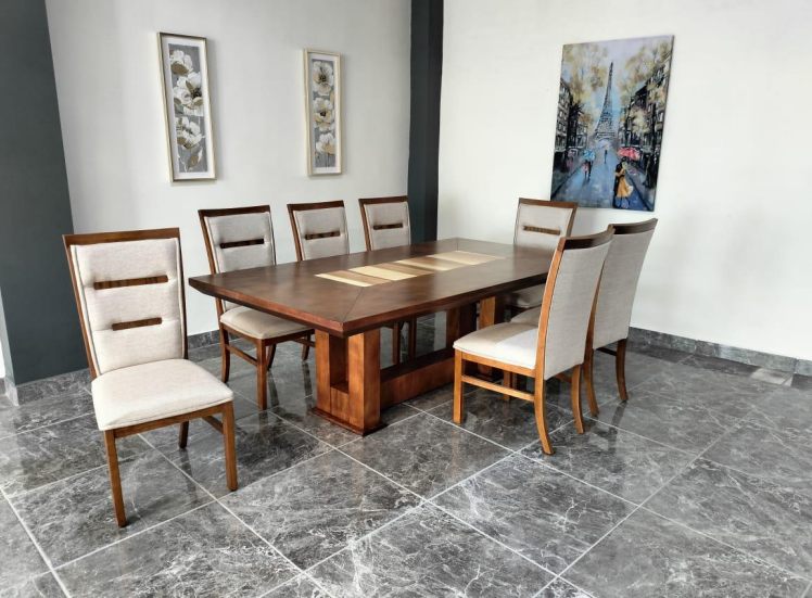 Comedor argentina de 8 chapa ocume y parota salvaje color nogal