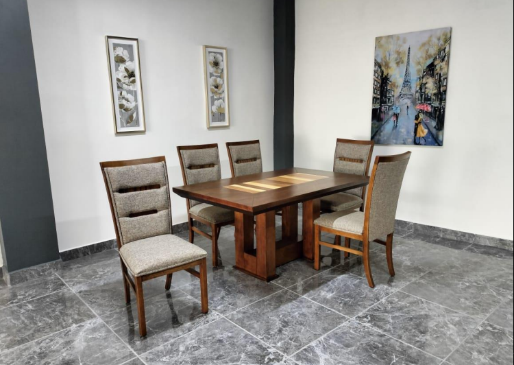 MESA ARGENTINA DE 6, CHAPA DE ENCINO Y PAROTA SALVAJE, COLOR NOGAL 