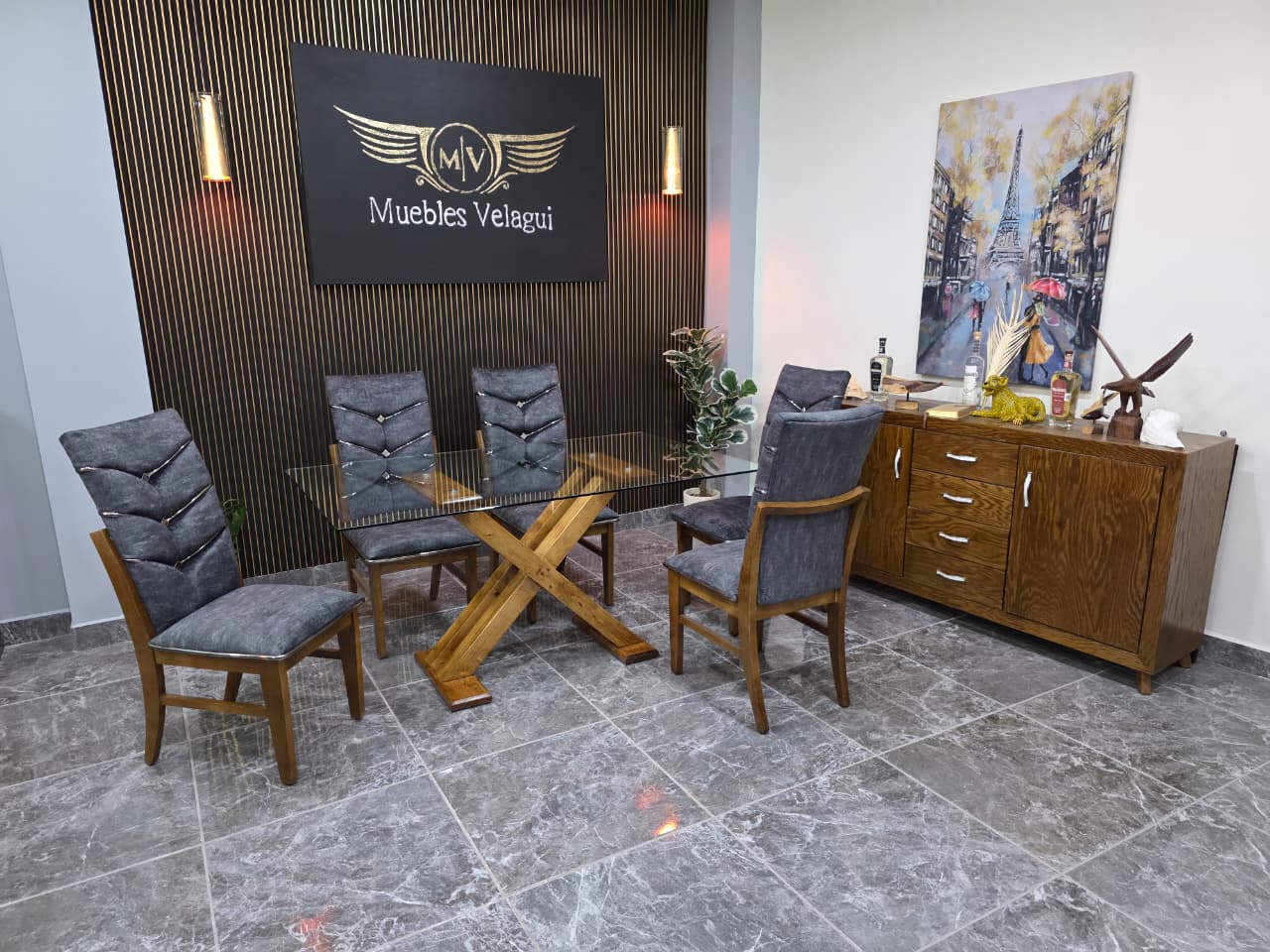 MESA TOKIO DE 6, CUBIERTA DE CRISTAL 