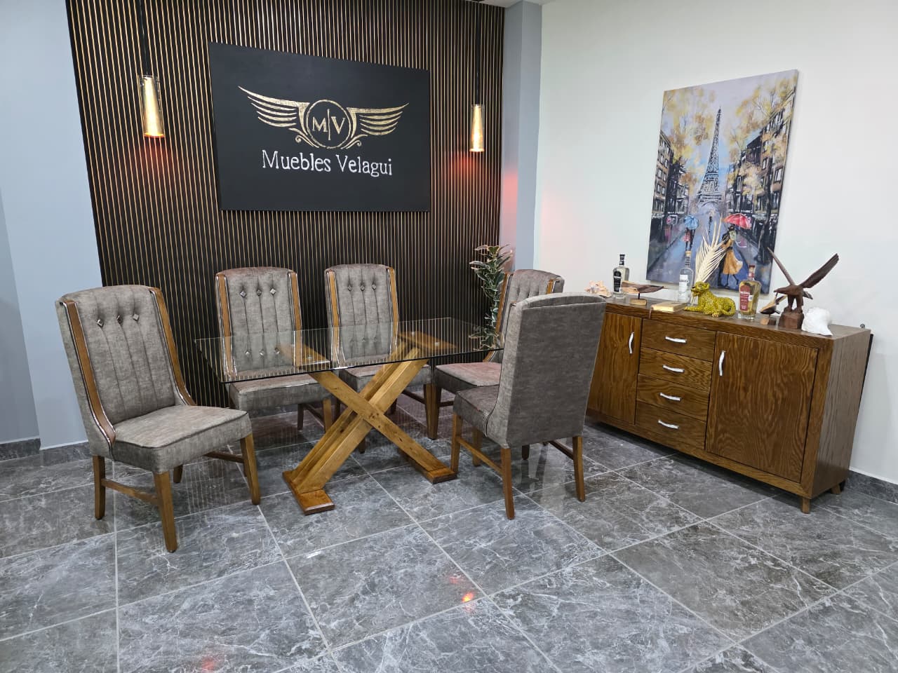 MESA TOKIO DE 6, CUBIERTA DE CRISTAL 