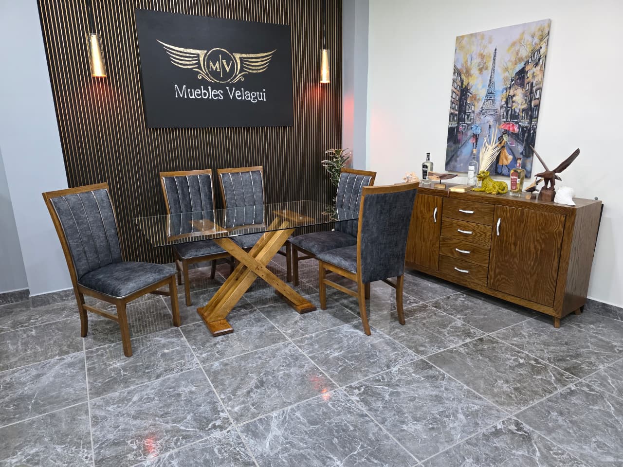 MESA TOKIO DE 6, CUBIERTA DE CRISTAL 