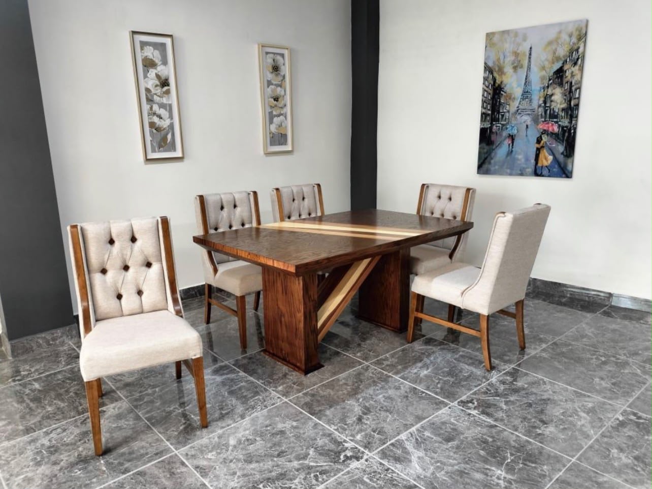 MESA PRINCESA DE 6, CHAPA ENCINO, COLOR NOGAL 