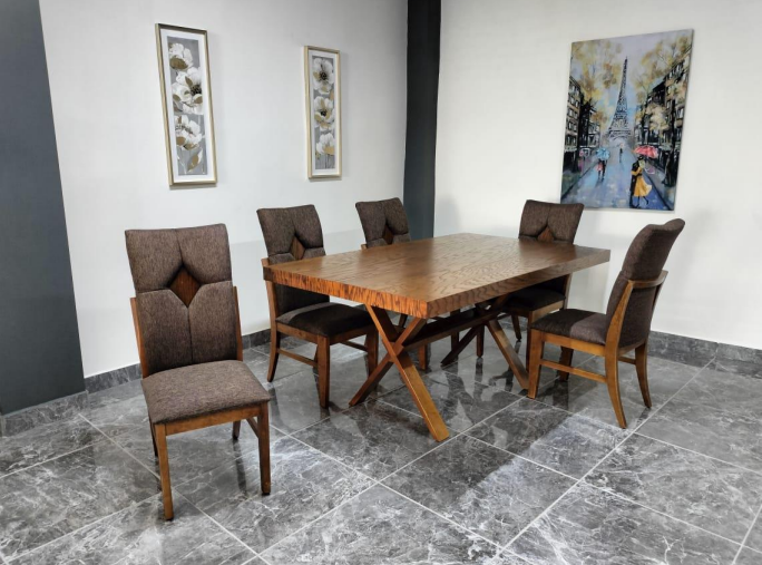 MESA VENECIA DE 6, CHAPA ENCINO, COLOR  NOGAL 