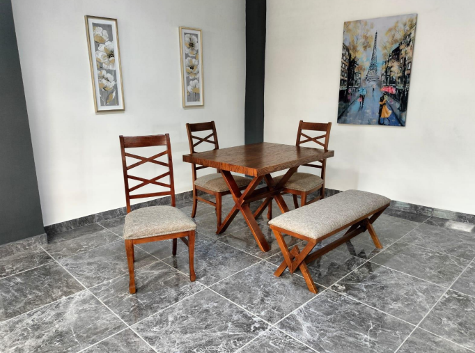 MESA VENECIA DE 4, CHAPA ENCINO, COLOR  NOGAL 