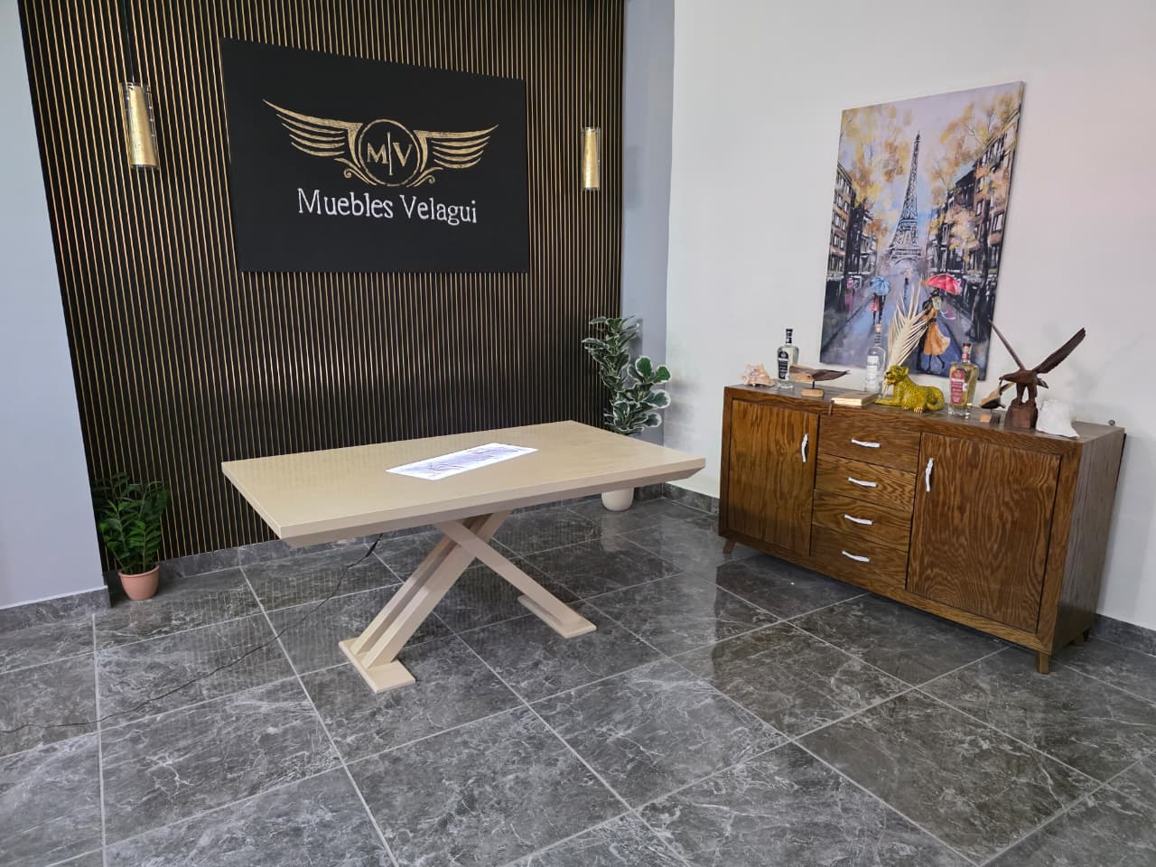 MESA TORONTO DE 6, CHAPA ENCINO, COLOR PERLA