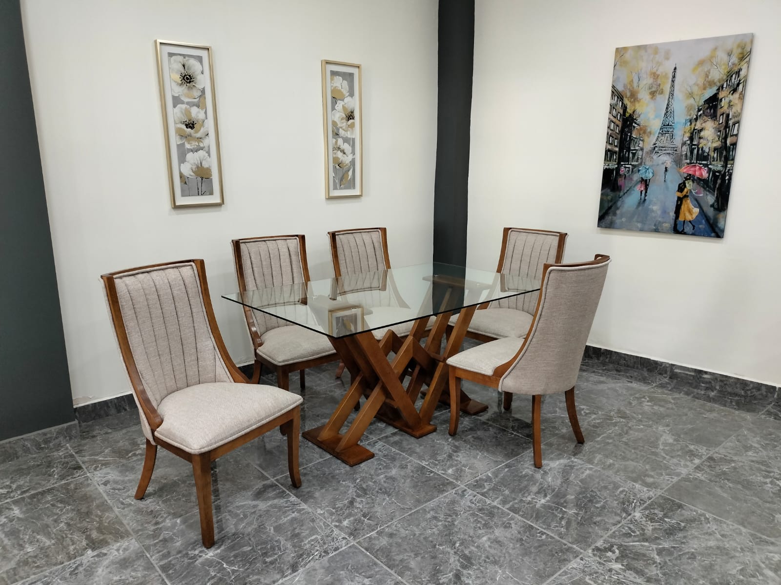 MESA DUBAI DE 6, CUBIERTA DE CRISTAL 