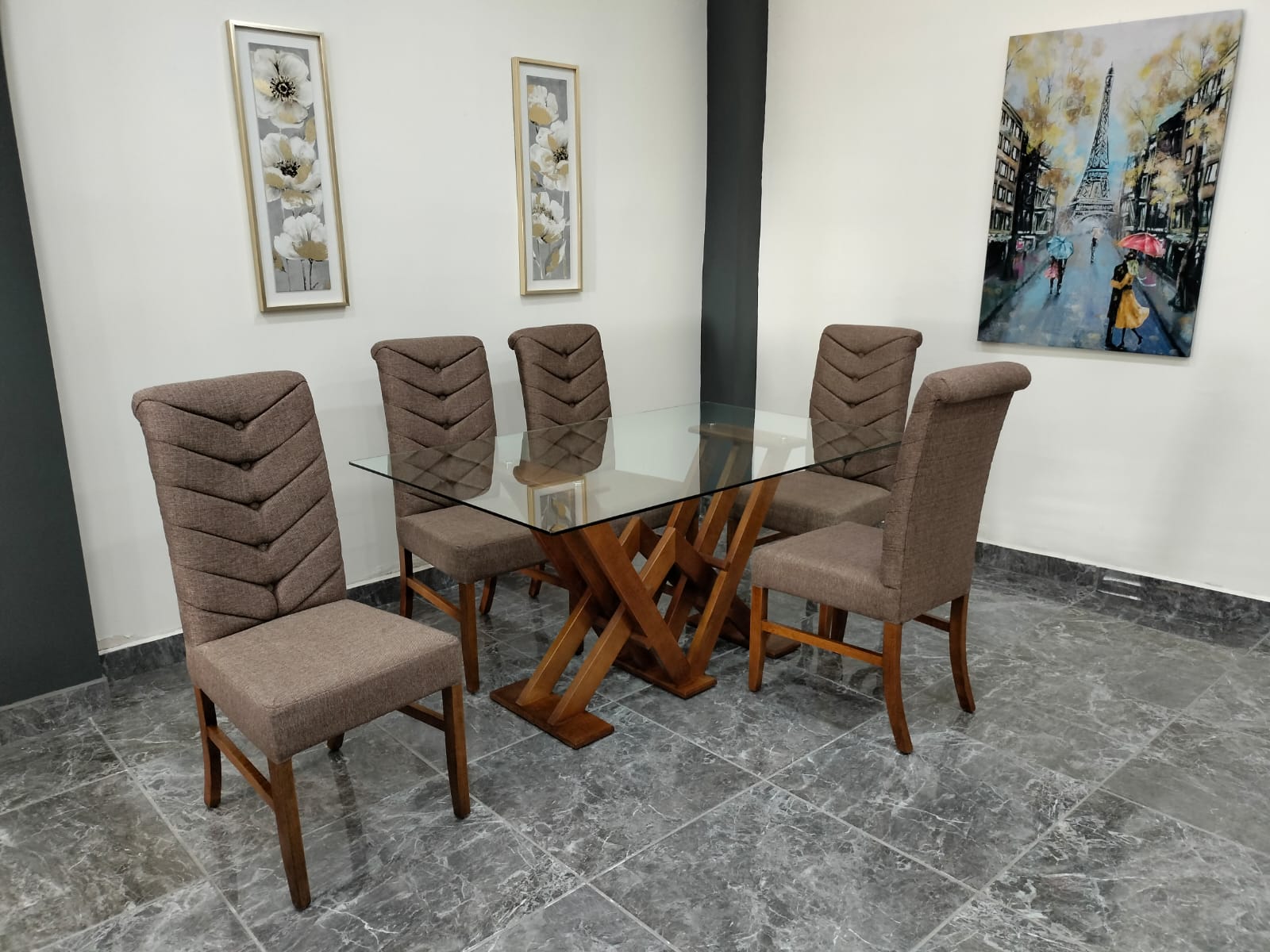 MESA DUBAI DE 6, CUBIERTA DE CRISTAL 