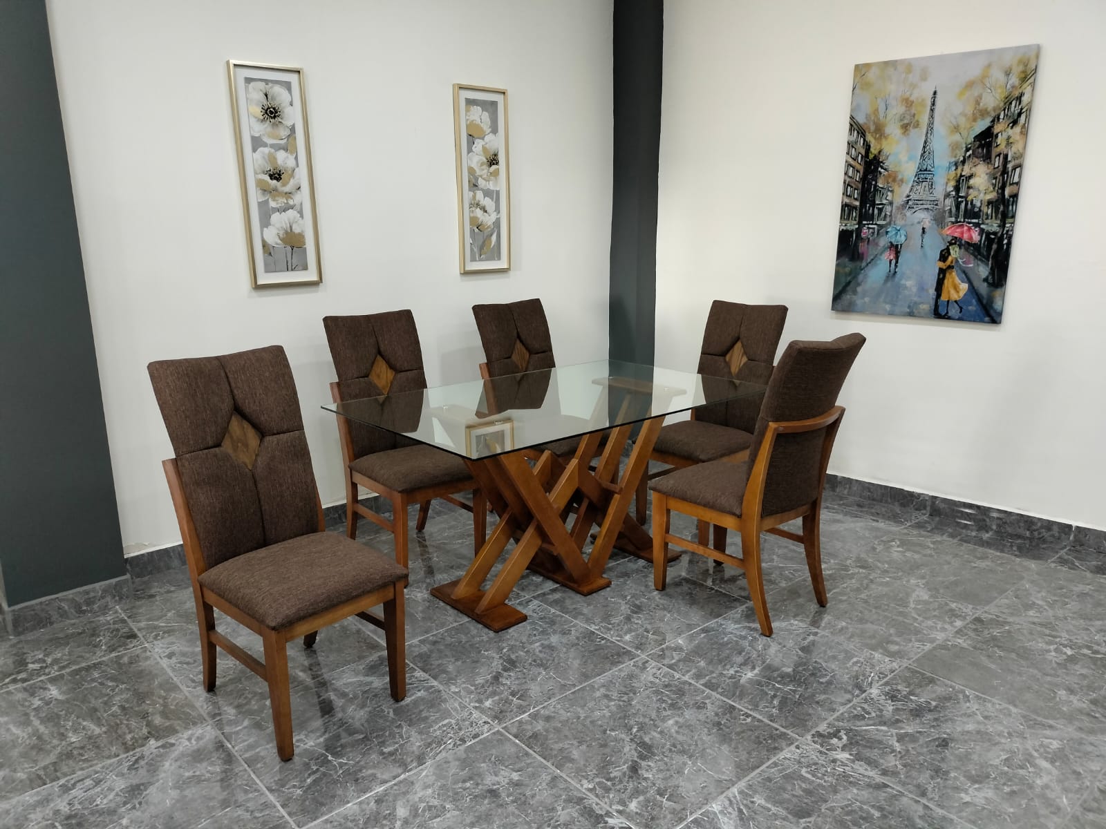 MESA DUBAI DE 6, CUBIERTA DE CRISTAL 
