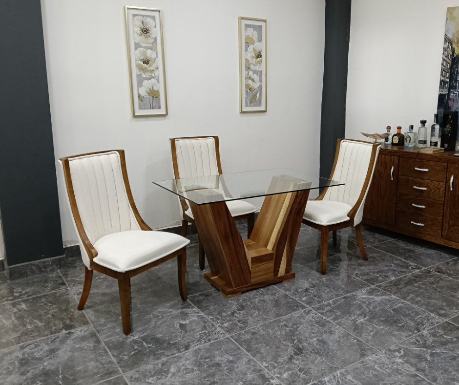 MESA LEVI DE 4, CUBIERTA DE CRISTAL 